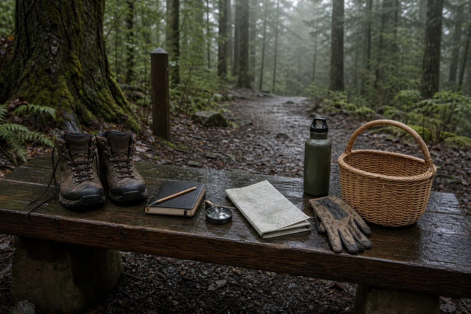 A field notebook and permission checklist at a trailhead with plants left undisturbed in the background.