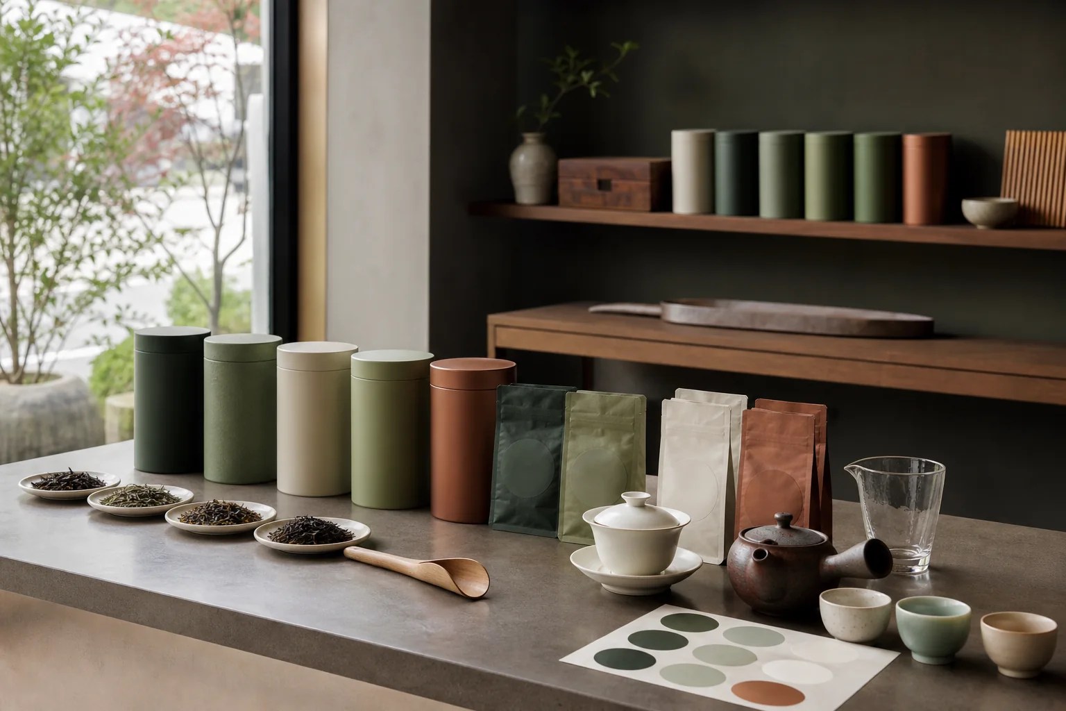 Tea, teaware, reading, and tasting tools arranged for Being Tea Co recommendations.